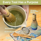 8-Piece Matcha Whisk Set, Ceramic Bowl and Bamboo Tools, Kiln Frost - Image 4