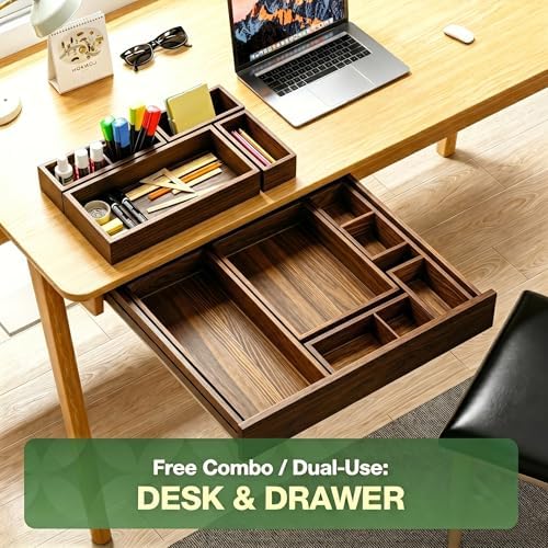 9-Pack Solid Wood Junk Drawer Organizer, Modular Desk Drawer Tray & Accessories with Non-Slip Pad, Multi-Use for Kitchen, Office, Bedroom Dresser, Utensil, Makeup, Stationery, Tea Bags & Coffee Pod - Image 3