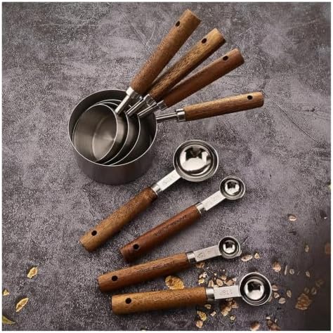 1/4/8Pcs Stainless Steel Measuring Cup Spoon Set with Wooden Handle - Image 3