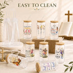 Iced Coffee Mugs, 8 Sets, Glass, 16 oz, Reusable, Christian Boho - Image 4