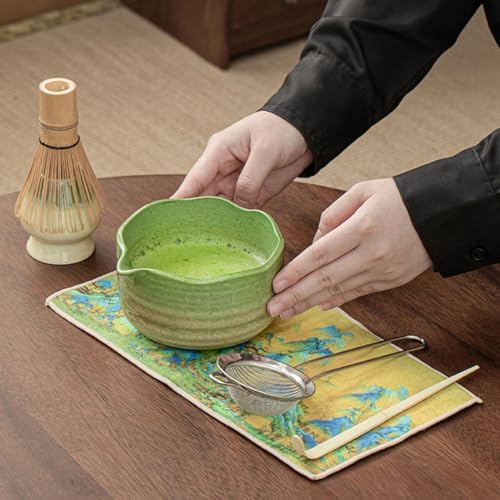 Matcha Whisk Set, 18.6oz Ceramic Matcha Bowl with Spout, Bamboo Whisk, Whisk Holder, Scoop - 6Pcs Elegant Matcha Set for Gifting and Personal Use Gradient Green - Image 3