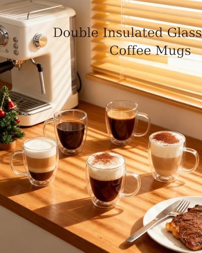 Glass Coffee Cups Set Of 6 - 12oz Double Walled Glass Coffee Mugs with Handle,Clear Insulated Borosilicate Glass Mug,Suitable for Cappuccino,Tea,Latte,Hot Beverage and Wine (6 Pack 12oz +6 Spoons) - Image 7
