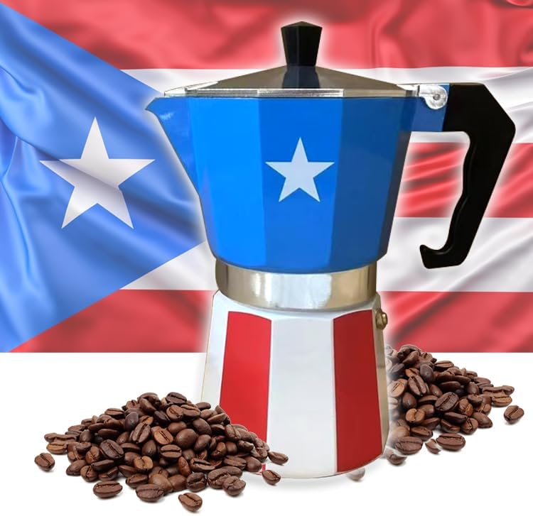 PRK 14 Puerto Rico Coffee Pot – Aluminum Moka Grecas Pot with Puerto Rican Flag Design | Traditional Stovetop Espresso Maker for Authentic Cafe Boricua 6 Cup - Image 5