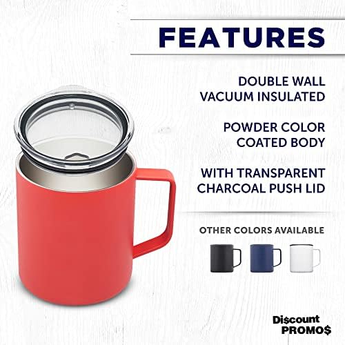 DISCOUNT PROMOS Kenai Powder Coated Travel Mugs 13.5 oz. Set of 6, Bulk Pack - Double Wall, Perfect for Coffee, Hot Cocoa, Other Hot & Cold Beverages - Red - Image 2