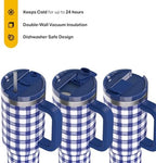 RTIC 40oz Road Trip Tumbler, Insulated, Ceramic Lined, Cobalt Gingham - Image 2
