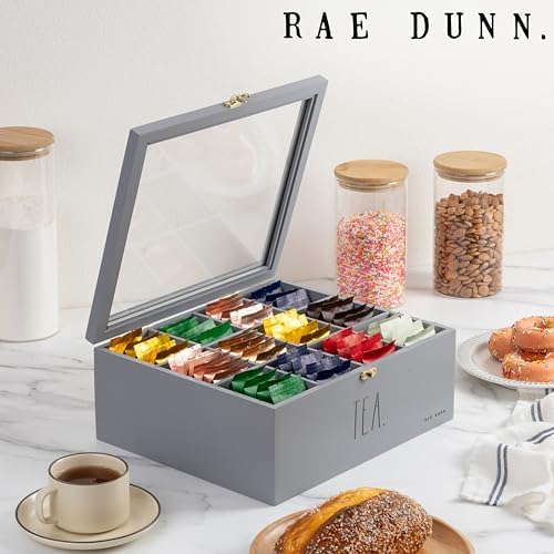 Rae Dunn Tea Bag Organizer - Tea Box Divided Storage Container Box with Hinge Lid for Kitchen Cabinet, Countertop, Pantry, Hold Coffee Pods, Seasoning Packets, Condiments, Grey - Image 5