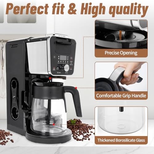 12 Cup Coffee Pot Replacement for Ninja Coffee Maker CFP101 CFP201 CFP301 CFN601 CFP250A CFP300 CFP307, Glass Carafe Replacement with Brew-Through Lid, Ninja Coffee Pot Replacement with Sturdy Handle - Image 4