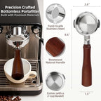 ShanSon Espresso 58mm Bottomless Portafilter with Stainless Steel 2 Ears Filter Basket,Natural Wood Handle,18g Filter Basket Included,for Breville - Image 2