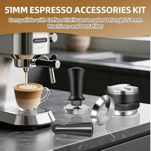 Premium 51mm Espresso Distribution Tool Set,Professional Barista Kit with Calibrated Tamper, Dosing Funnel, Spring Loaded Design,Black and Silver - Image 2