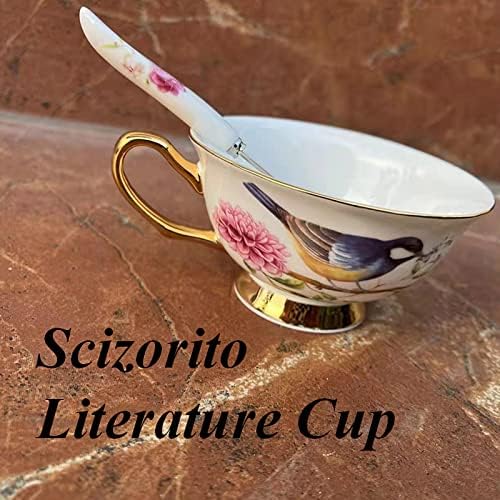 Honorable Coffee Cup Mug, Cappuccino, Tea Cup, with Saucer for Latte, Fine Bone Porcelain, Reactive Glaze, 6.8 Oz-1pcs (Vivid Bird) - Image 2