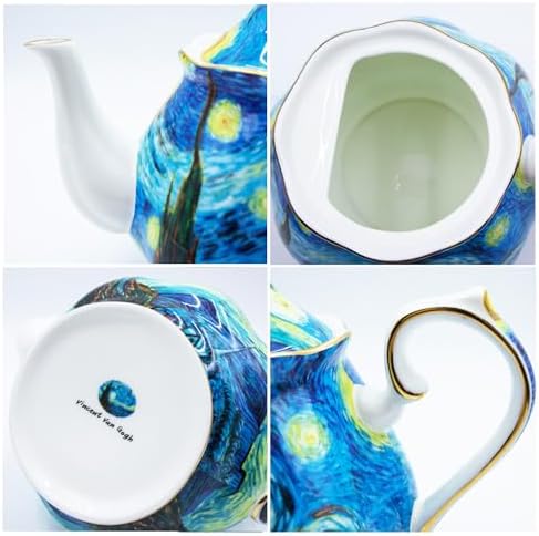 Teapot 30 oz Vangogh Paintings Bone China Loose Tea Pot Floral Design Vintage Ceramic Coffee Water Pot European Style Porcelain (Starry Sky) - Image 7