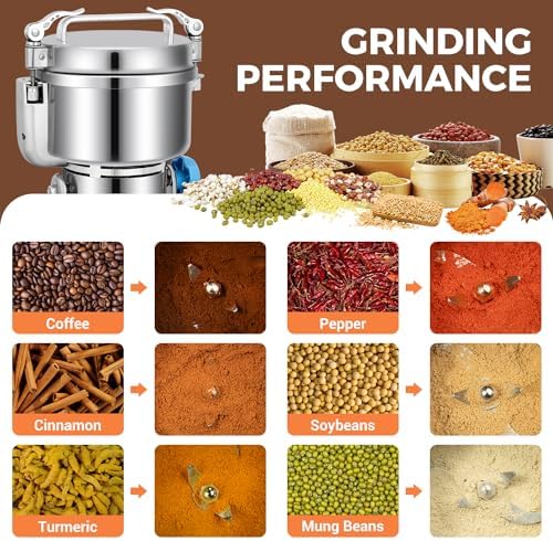 LEEVOT Grain Mill Grinder, 750g Commercial Spice Grinder Electric 2000W Stainless Steel Pulverizer Dry Grinder for Grinding Wheat, Oats, Corn, Pepper, and Coffee Beans – Grinder for Kitchen. - Image 6