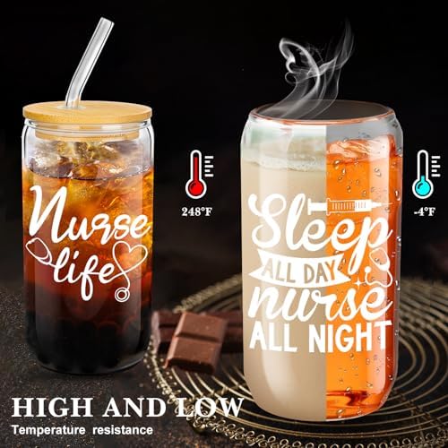 Uiifan 12 Pcs Nurse Gifts for Women 16 oz Can Shaped Glass Cups with Lids and Straw Funny Nurses Week Appreciation Gifts Nurse's Day Gift for Christmas Graduation Birthday School Supplies(Stylish) - Image 3