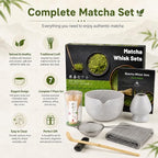 7PCS Matcha Set, Matcha Making Kit Includes Matcha Whisk and Bowl, Tea Lid, Scoop, Strainer and Match Whisk Holder, Tea Towel, Matcha Whisk Set for Matcha Lovers (Grey White) - Image 3