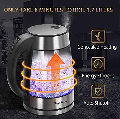 Taylor Swoden 1.7L Electric Tea Kettle, Glass Hot Water Boiler for Tea - Image 4