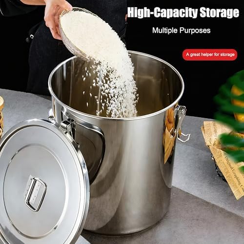 5.5Gal 304 Stainless Steel Airtight Canister,Metal Bucket Large Stainless Steel Canisters - Locking Clamp & Airtight Lids - Dog Food/Bird Seed/Coffee Storage Container - Image 6