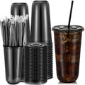 Ziliny 50 Sets 20 oz Black Plastic Iced Coffee Cups with Lids and Straws by Ziliny