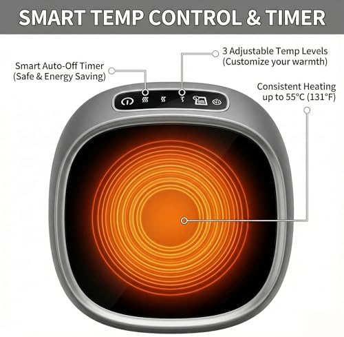 Coffee Mug Warmer for Desk & Travel - Portable Electric Cup Heater with 3 Temp Settings - Smart Beverage Warmer Coaster for Office, Home, and Outdoor Camping,Grey - Image 4