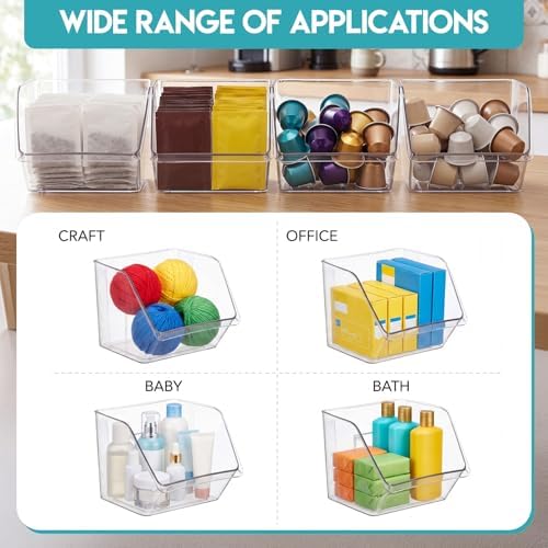 6 Pcs Stackable Plastic Storage Bins, Open Front, Clear - Image 7