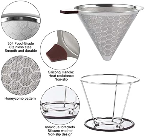 Coffee Filters Reusable Coffee Filter Durable Stainless Steel Holder Mesh Funnel Baskets Coffee Filter Pour Over Dripper Strainer Coffee Tool - Image 4
