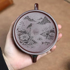 Kettle Teapot Vintage Green Clay Flat Personal Teapot Creatively Depicting Tea Ceremony Tea Infuser Portable Water Teapot - Image 5