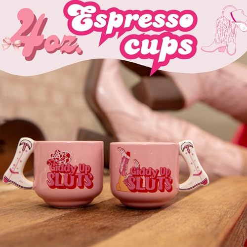 Boxer Gifts Giddy Up Sluts Novelty Espresso Cups - Cowgirl Gifts for Women - Country Themed Stuff - Funny Friend Gift - Image 2