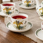 9-piece porcelain tea set with Botanical Floral patterns (for 4 people), including teapot, teacup, and saucer. Iris and Sunflower Pattern Selection. Tea party gift box set. (Iris Pattern) - Image 6
