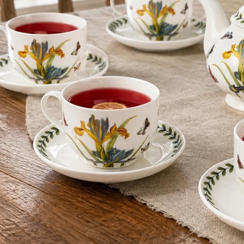 9-piece porcelain tea set with Botanical Floral patterns (for 4 people), including teapot, teacup, and saucer. Iris and Sunflower Pattern Selection. Tea party gift box set. (Iris Pattern) - Image 6