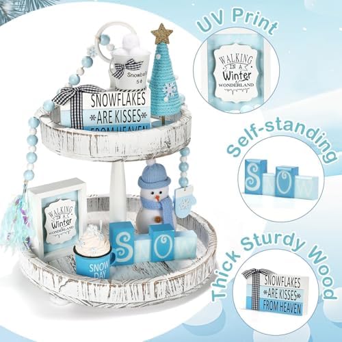 Winter Decorations for Home Office 8 PCS Snowman Tiered Tray Decor Set - Image 3