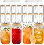 20Pcs Glass Cups with Bamboo Lids and Straws, 16oz Can Shaped Glass Tumbler by Unknown