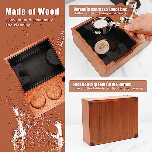 IKAPE Espresso Knock Box, Espresso Coffee Organizer Box Fit for Storage 51, 54, 58MM Espresso Tamper, Distributor, Portafilter & Puck Screen Accessories, Natural Sandywood Station Base - Image 4