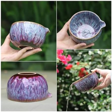 3/7pcs ​Kiln-Transformed Flowing Glaze Matcha Bowl Set Ceramic Chawan With Bamboo Chasen Whisk Tea Ceremony Art(Purple 7PCS) - Image 2