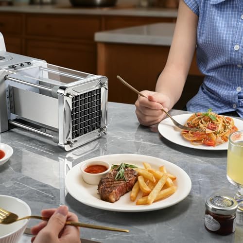 Sopito French Fry Cutter Electric Potato Cutter Stainless Steel with 1/2 & 3/8 Inch Blades for Potatoes, Carrots, Cucumbers & Onions - Image 2