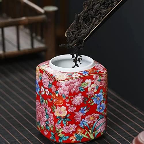 Kitchen Storage Jar Chinese Retro Red Patterned Ceramics Loose Tea Tin Storage Caddy Canister Container Tins Jar with Airtight Lid ﻿ Leaf Tea Jar - Image 7