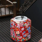 Kitchen Storage Jar Chinese Retro Red Patterned Ceramics Loose Tea Tin Storage Caddy Canister Container Tins Jar with Airtight Lid ﻿ Leaf Tea Jar - Image 7