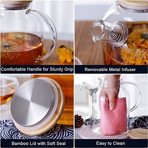 CNGLASS CnGlass16oz (4-pack) Double Wall Coffee Glass Mugs 50.7oz Glass Teapot Stovetop Safe - Image 5