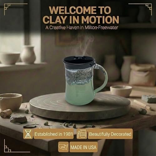 Clay in Motion Handmade Ceramic Mug 24 oz, Large Coffee Mug, Hand Painted Stoneware, Dishwasher Microwave & Oven Safe, Lead-Free, Made in USA Since 1981 (Midnight Prairie) - Image 5