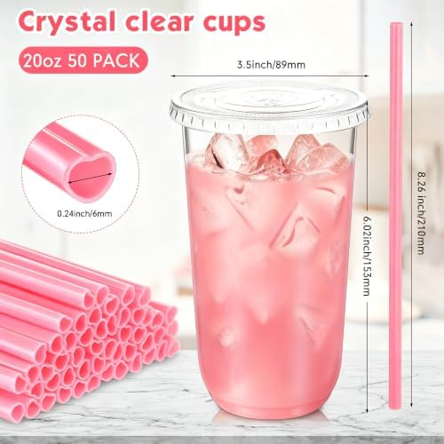 Ziliny 50 Sets 20 oz Clear Plastic Cups with Heart Shaped Straws and Lids - Image 5