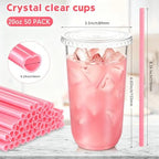 Ziliny 50 Sets 20 oz Clear Plastic Cups with Heart Shaped Straws and Lids - Image 5