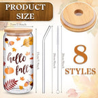Umigy 8 Pcs 16oz Fall Thanksgiving Ice Coffee Cup with Lids & Glass Straw - Image 2
