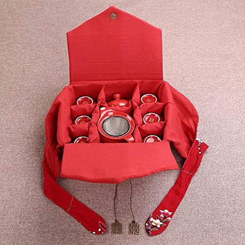 Chinese Traditional Wedding Decoration Supplies Double Happiness Porcelain Tea Set Teapot and Tea Cup 7 Pcs, Red Wedding Porcelain Tea Set, Double Happiness Tea Service Set for Adults - Image 4