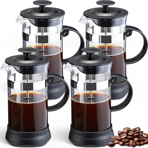 LemonRoad 4 Pack French Press Coffee Maker Borosilicate Glass Coffee Press Heat Resistant Stainless Steel Tea Maker for Travel Camping Kitchen Gifts Includes Pot Filters(12oz) by Unknown