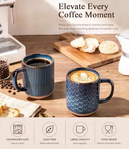 GBhome Coffee Mugs Set of 6, 16 oz Blue Coffee Cups with Large Handle - Image 5