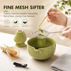 7 Pcs Matcha Set with Bamboo Whisk, Threaded Bowl & Holder, Matcha Green - Image 5