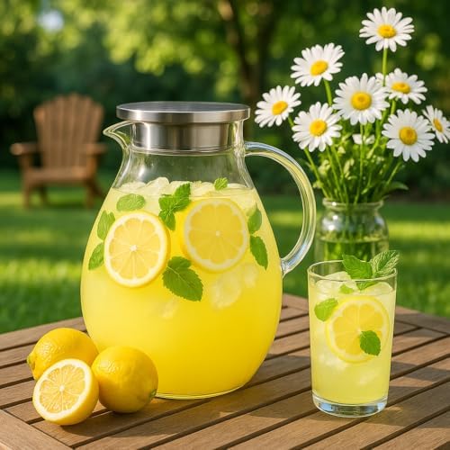 Glass Pitcher with Lid, 1 Gallon / 128oz Glass Water Jug for Hot and Cold Drinks, Iced Tea, Juice, and Beverage Carafe - Image 2