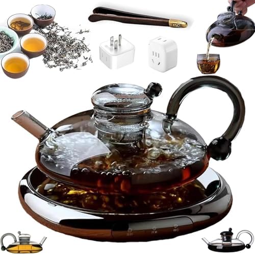 Electric Glass Teapot Set with Ceramic Stove Infuser Heat Resistant Teapot for Loose Leaf Tea Brewing(Electric ceramic stove+Gray) by Unknown
