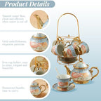 20Pcs Porcelain Tea Set for Adults, European Ceramic Tea Set Flower Ceramic Tea Cups, Teapot, & Saucers with Metal Holder for Women Tea Party (Blue) - Image 2