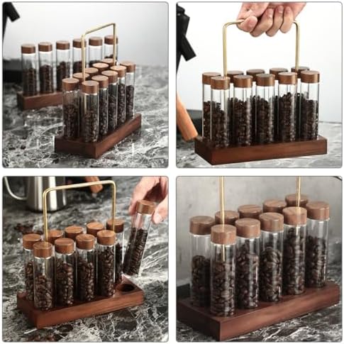BESTonZON Glass Coffee Bean Storage Tube Set Airtight Lid with Wood Stand - Image 6