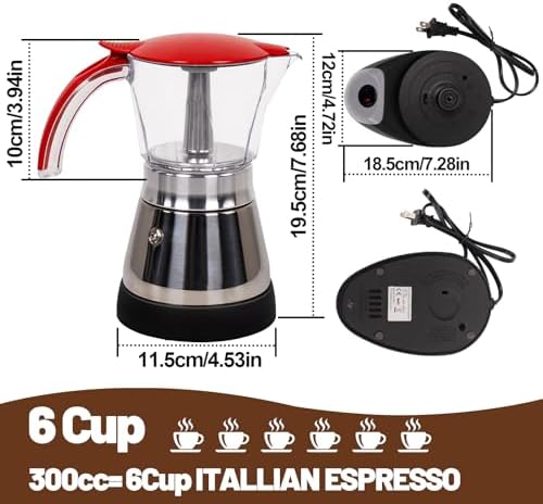 Electric Moka Pot 3-6 Cup 150-300ml Plastic Transparent Stovetop Espresso Maker Portable Stainless Steel Mocha Pot Percolator Italian Coffee Makers Greca Machine Cafe Classic for Home Camping - Image 2