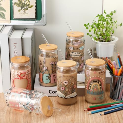 6 Pcs Back to School Teacher Gifts Bulk 16 oz Teacher Glass Cups - Image 2
